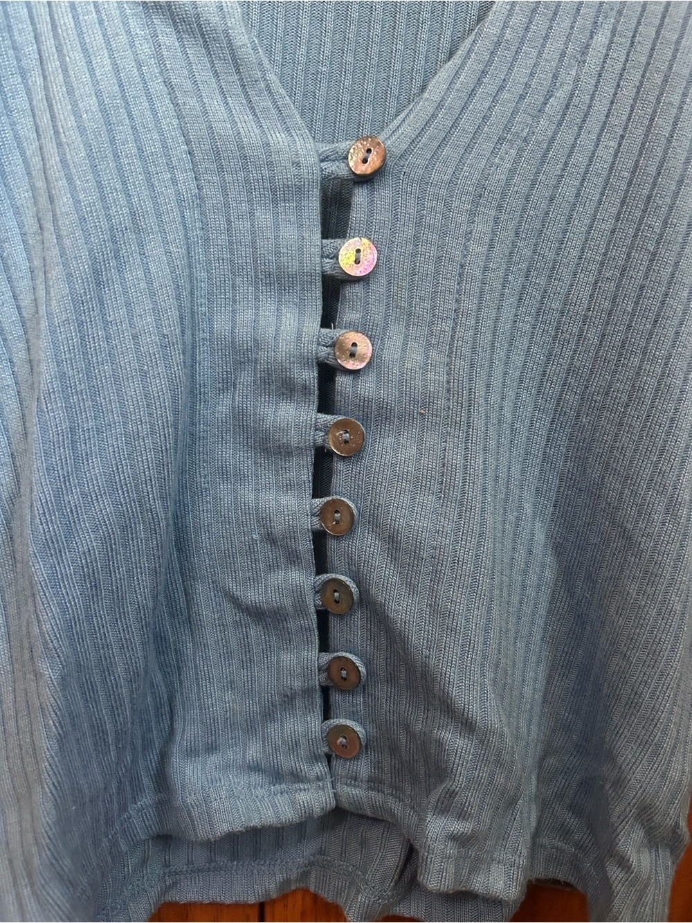 Reformation Powder Blue Ribbed Button-Front Long Sleeve Top - Picture 3 of 3